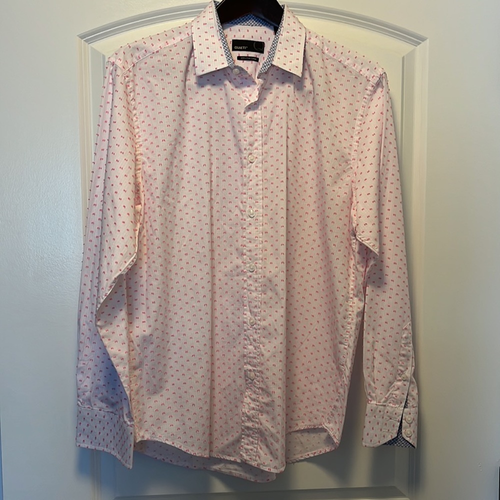 Quieti Pink Shirt Button Down Long Sleeves Cotton  Men's Shirt